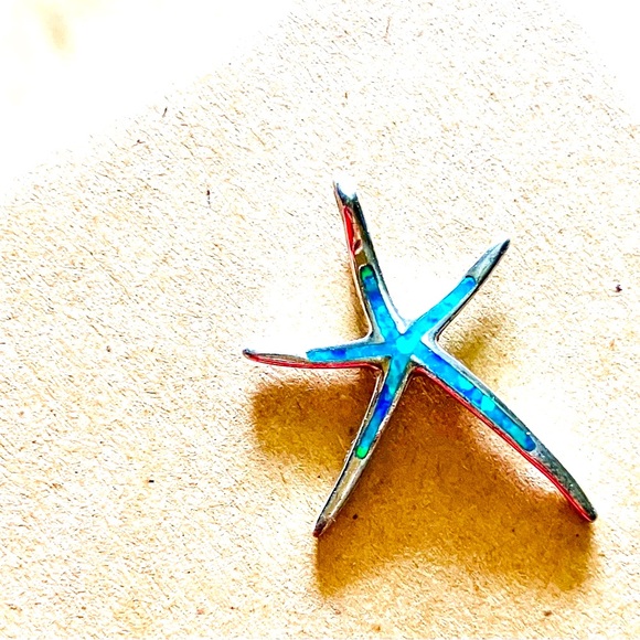 Sterling Silver Jewelry - Blue Opalescent Starfish Pendant Necklace
